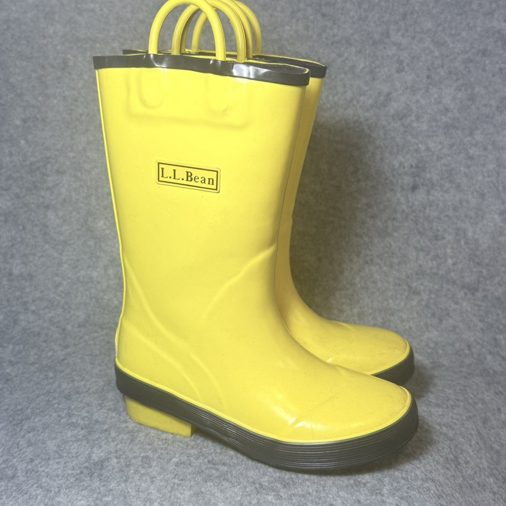 L.L. Bean Yellow Puddle Stompers Rubber Waterproof Pull-On Rain Boots, US Size 1